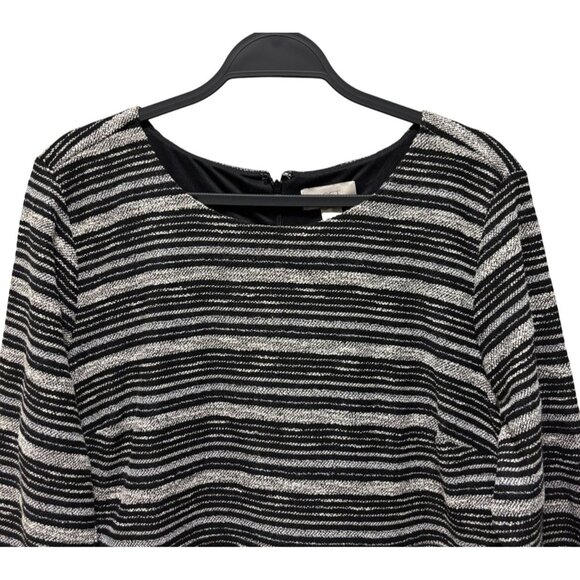 LOFT Striped Knit Dress Size 16 3/4 Sleeve Black Gray - Picture 4 of 10